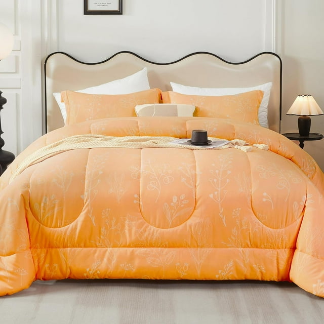 Queen Floral Comforter Set, Yellow Flower Printed Bedding, 3 Pieces Botanical Comforters & Sets, 1 Soft Lightweight Microfiber Comforter and 2 Pillow Shams