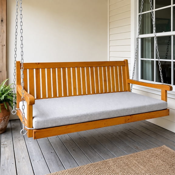Mosbrisa 6 ft. Wooden Porch Swing Bed with Thick Cushion – Outdoor Hanging Daybed for Patio or Porch, Solid Fir Wood Frame, Weather-Resistant, Heavy Duty 1000 lbs