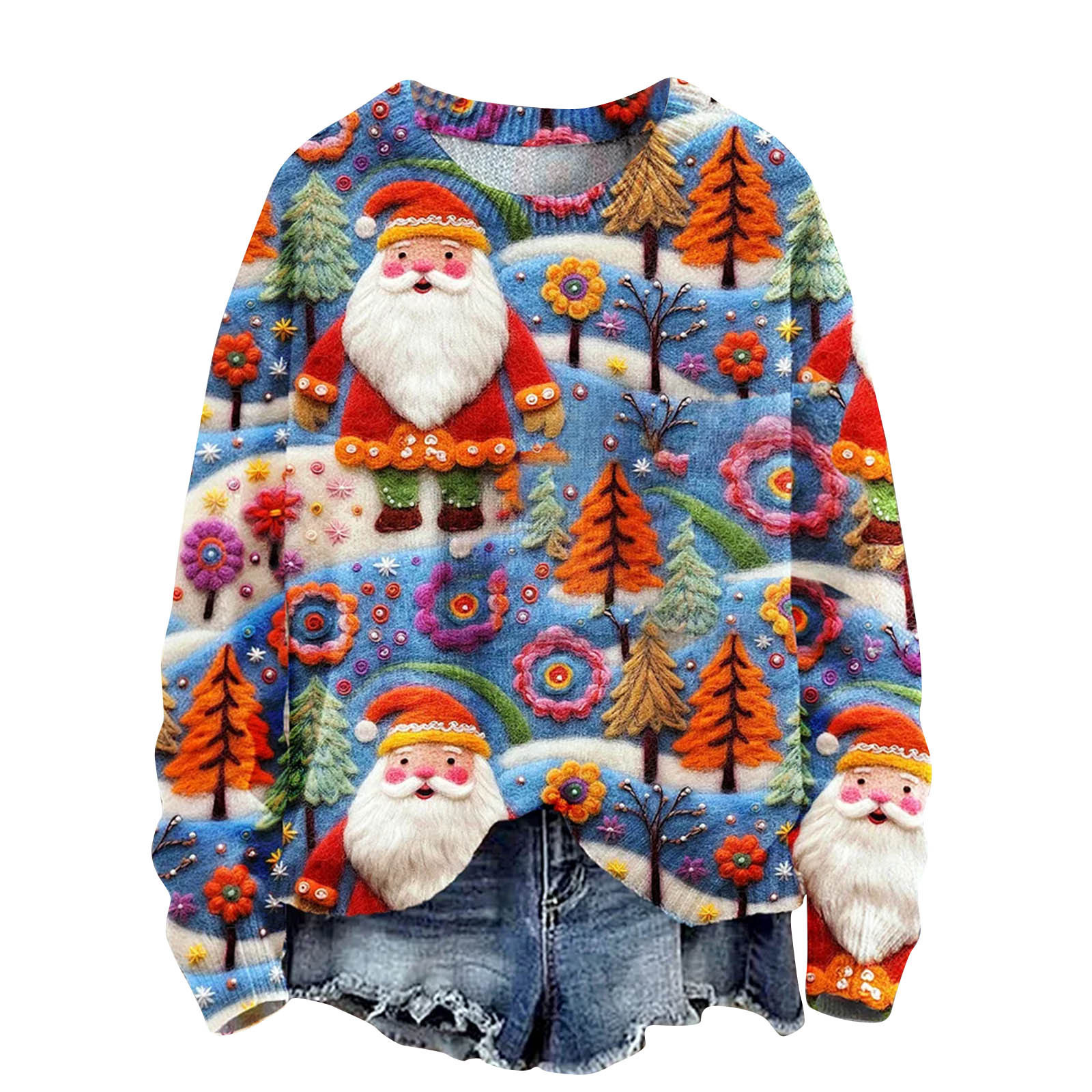 Christmas Sweatshirt for Women Tree Print Pullover Sweater Crewneck Long Sleeve Tops Casual Womens Knit Shirt