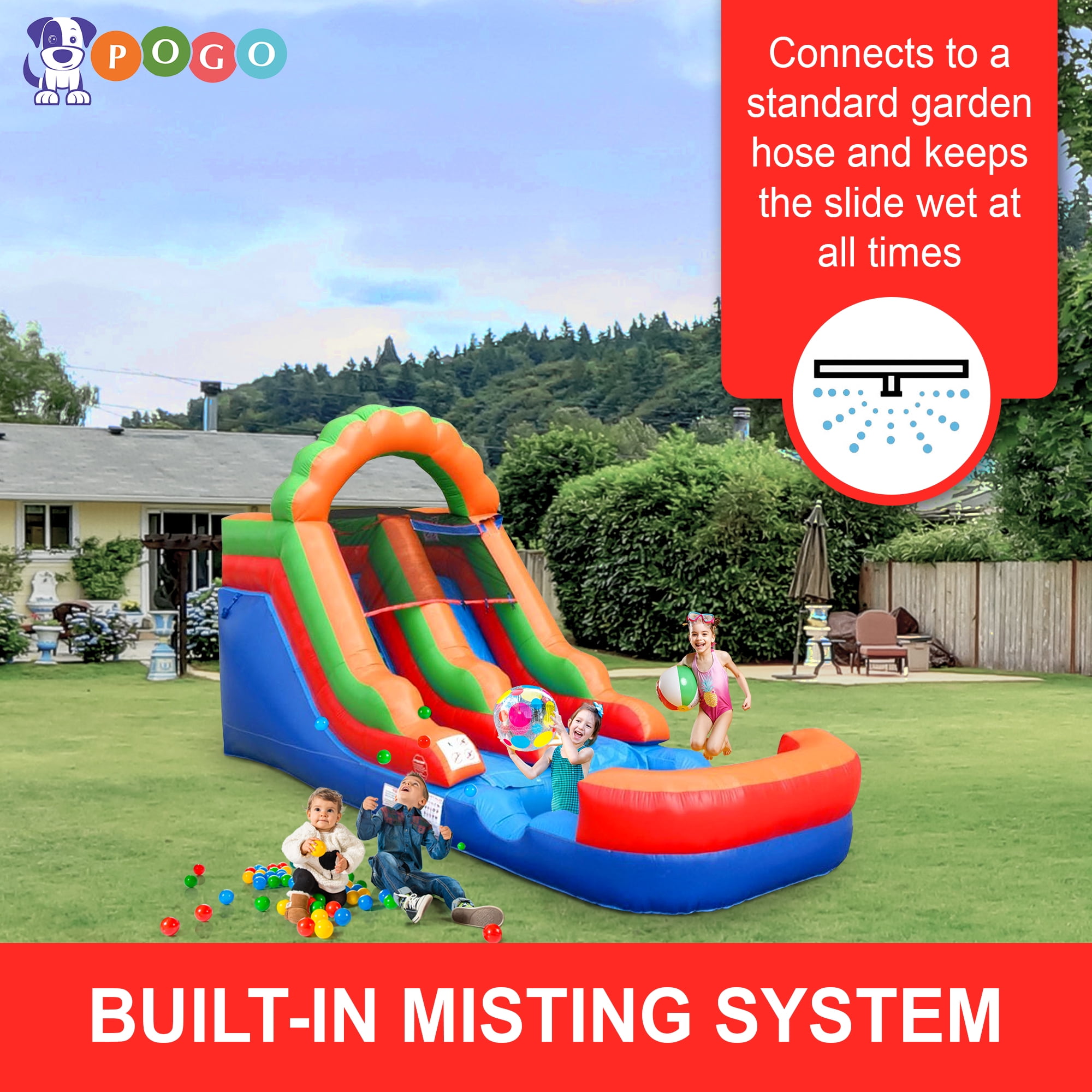 Pogo Bounce House Crossover Rainbow Duo, Kids Bounce House and Inflatable Water Slide