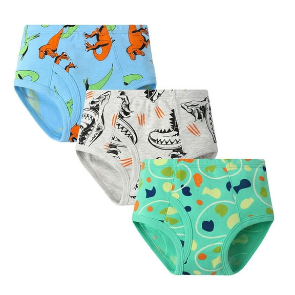 Wuxian Boys Girls Kids Underwear Cartoon Dinosaur Briefs Undies Children Truck Panties 3 PC,Sky Blue,100