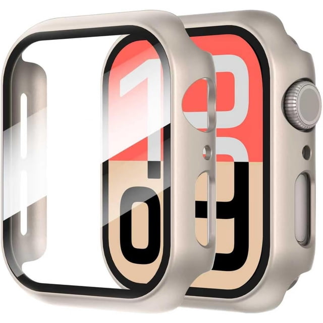 Yanonmyfd 2 Piezas Funda para Apple Watch Series 6/5/4/SE 3/SE 2/SE 40mm Protector Pantalla Vidrio Templado Incorporado,HD Protección Completa PC Dura Estuche Protective Case,Transparente,40mm