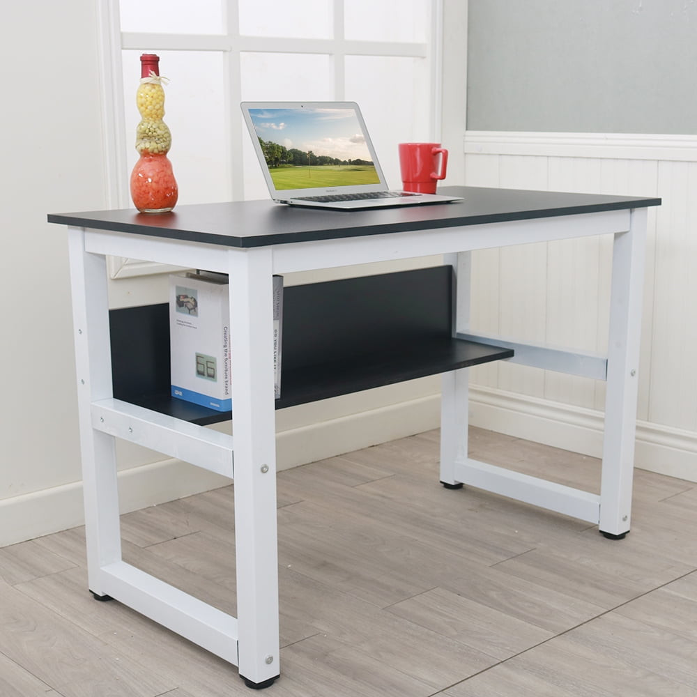Top Knobs Home Office Desk Computer Table Modern Simple Design Wood Desktop Metal Frame Study Writing Workstation W Storage Rack
