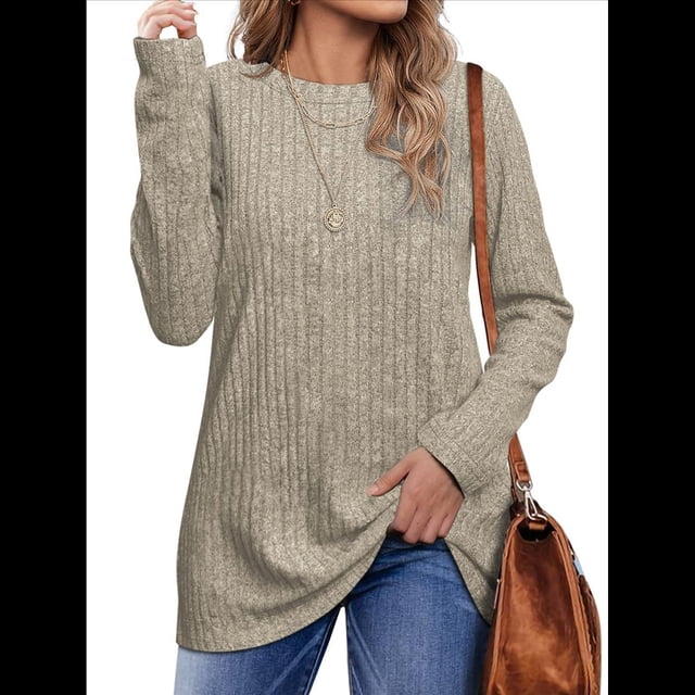 Camisas de Larga para Mujer, Blusas Holgadas de Cuello Redondo, Elegantes, Informales, para Otoño e Invierno. Albaricoque XXL