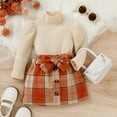 thumbnail image 2 of Staki Girls Winter Dresses Girls 2 Piece Outfits Casual Pullover Sweatshirt and Plaid Skirt Set(Orange,18-24 Months), 2 of 8