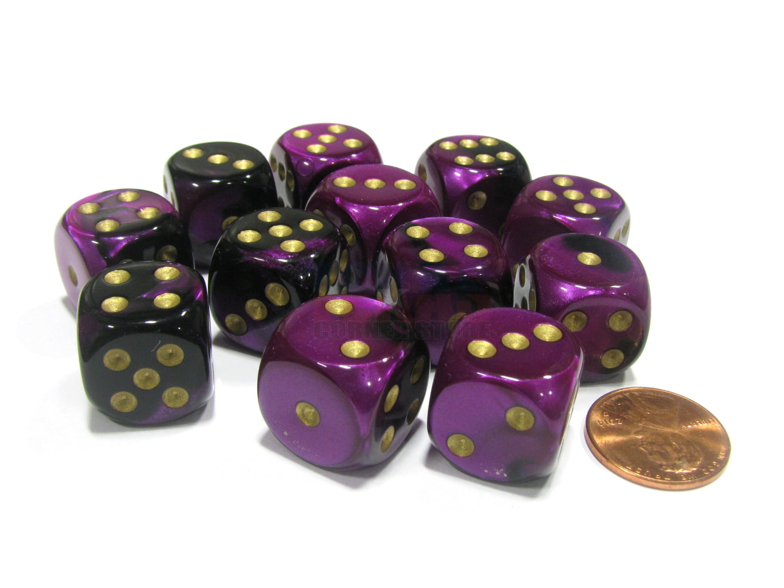 Chessex Gemini 16mm D6 Dice Block (12 Dice) BlackPurple with Gold