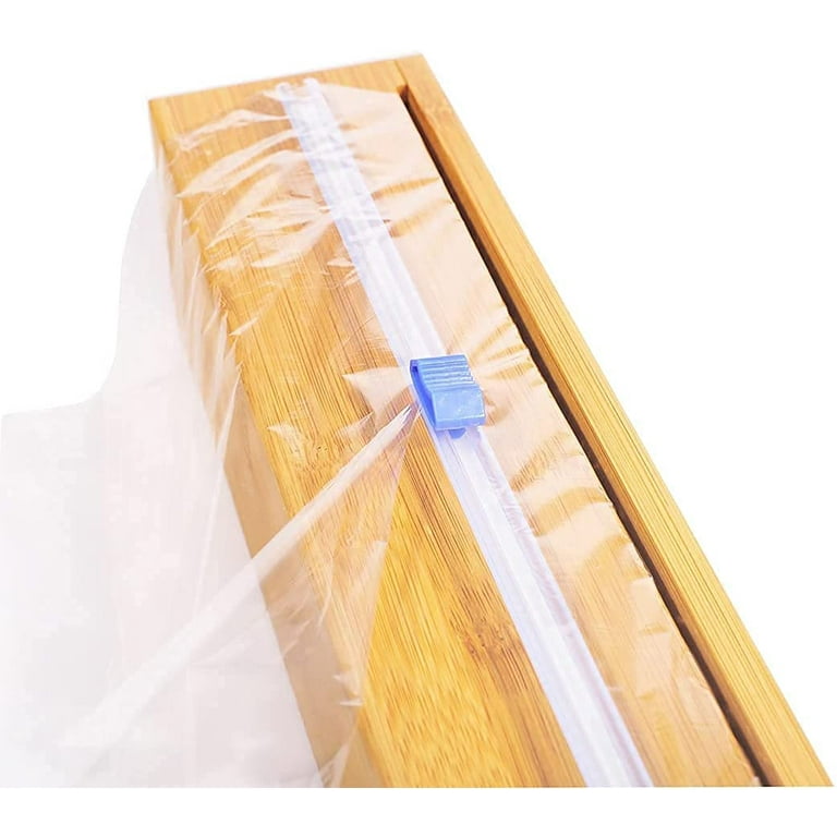 Plastic Wrap Dispenser, Bamboo Wood Cling Food Wrap Dispenser, with Slide  Cutter & A Roll of 11.5 x300 ft BPA Free Plastic Wrap, Reusable & Sturdy