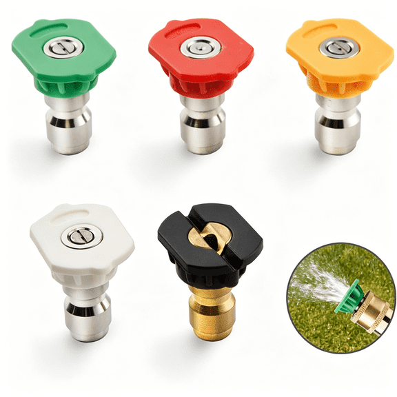 EXLEAF Universal Pressure Washer Nozzle Tips Set, 5 Multi-Degree Spray Tips(0、15、25、40) with Soap Nozzle, 1/4 Inch Quick Connect Fitting, 4500 Psi 3.0 Gpm for Power Washer