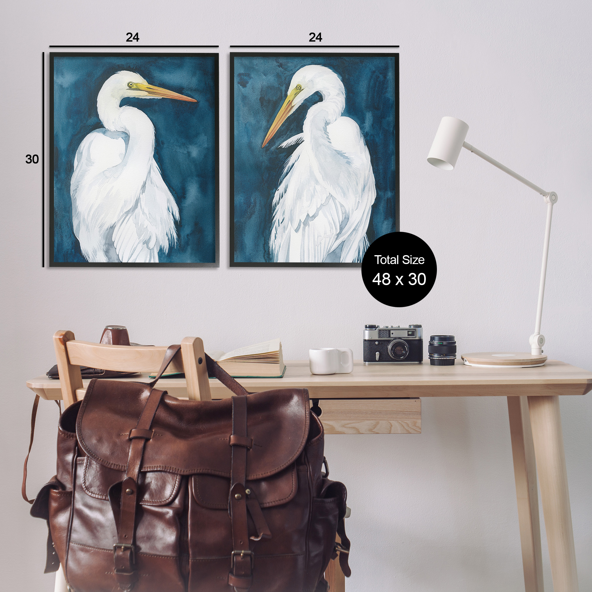Stupell Industries Elegant Egrets on Blue Animals & Insects Painting Black Framed Art Print Wall Art, 24 x 30, Set of 2