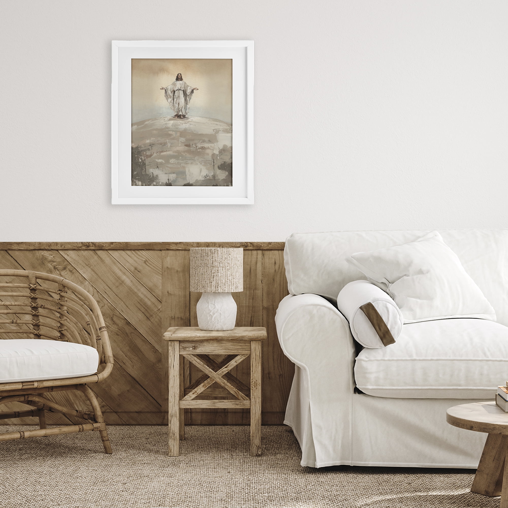 Stupell Industries Jesus on Hill White Framed Print Under Glass, design by Elizabeth Medley
