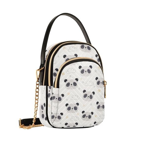 Women's Quilted Crossbody Bag Small Shoulder Tote Purse with 3 Zipper Pockets Gray Panda