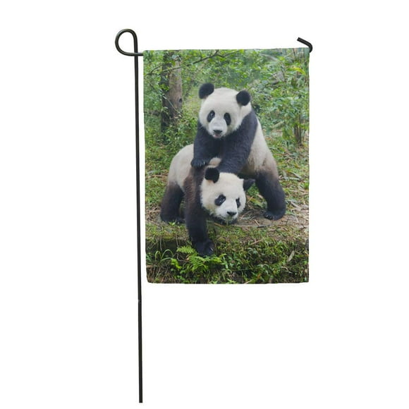 POGLIP Two Giant Panda Bears Playing Wild Chengdu Garden Flag Decorative Flag House Banner 28x40 inch