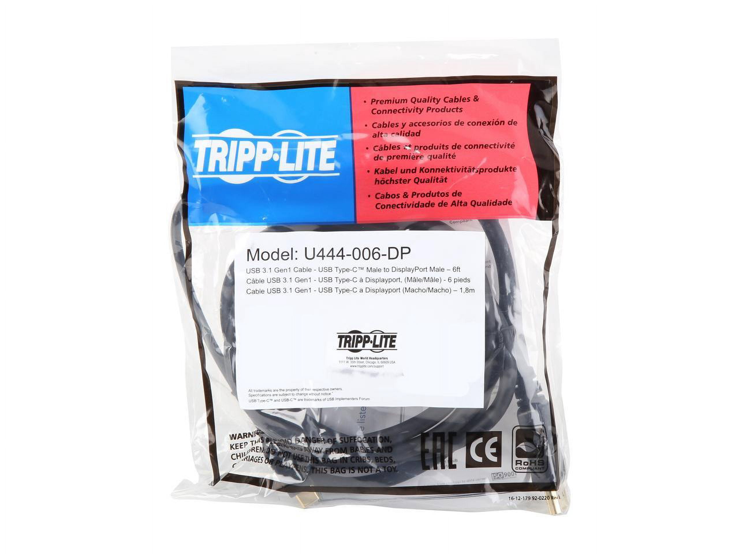 Tripp Lite USB-C to DisplayPort Cable, 4K @ 60Hz, Thunderbolt 3, 6 ft.