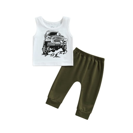 

Suanret Summer Causal Baby Boys Clothes 2pcs Sleeveless Letter Printed Vest Tops+Solid Long Pants Sets White 12-18 Months