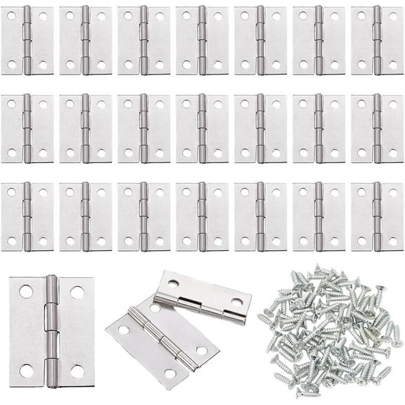 24 Pcs Door Hinges Stainless Steel Furniture Hardware Hinge Silver Folding Butt Hinge Interior Door Ball Bearing Hinges with 144 Screws for Home Window Cabinet Wooden Doors Boxes 1.5x1 Inch