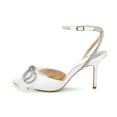 thumbnail image 2 of XYD Women Crystal Mesh Bowknot Pointed Toe Ankle Strappy Sandals Stiletto High Heel Pumps Wedding Shoes Size 4 White, 2 of 4