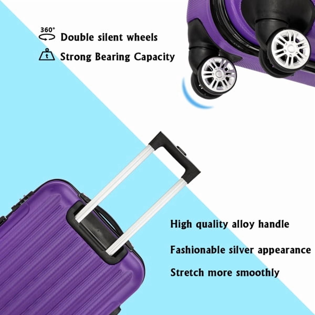 Alvantor 3-in-1 Large Capacity Travel Suitcase Set, Durable ABS+PC Hardshell Luggage with Wheels, Purple (20"|24"|28")