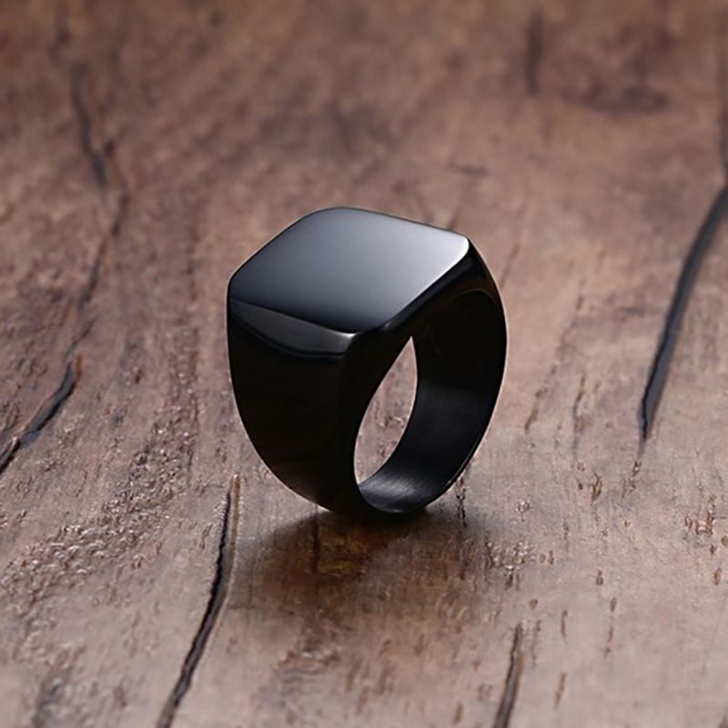 Jet Black Onyx Dome Silver Stainless Steel Mens Ring 