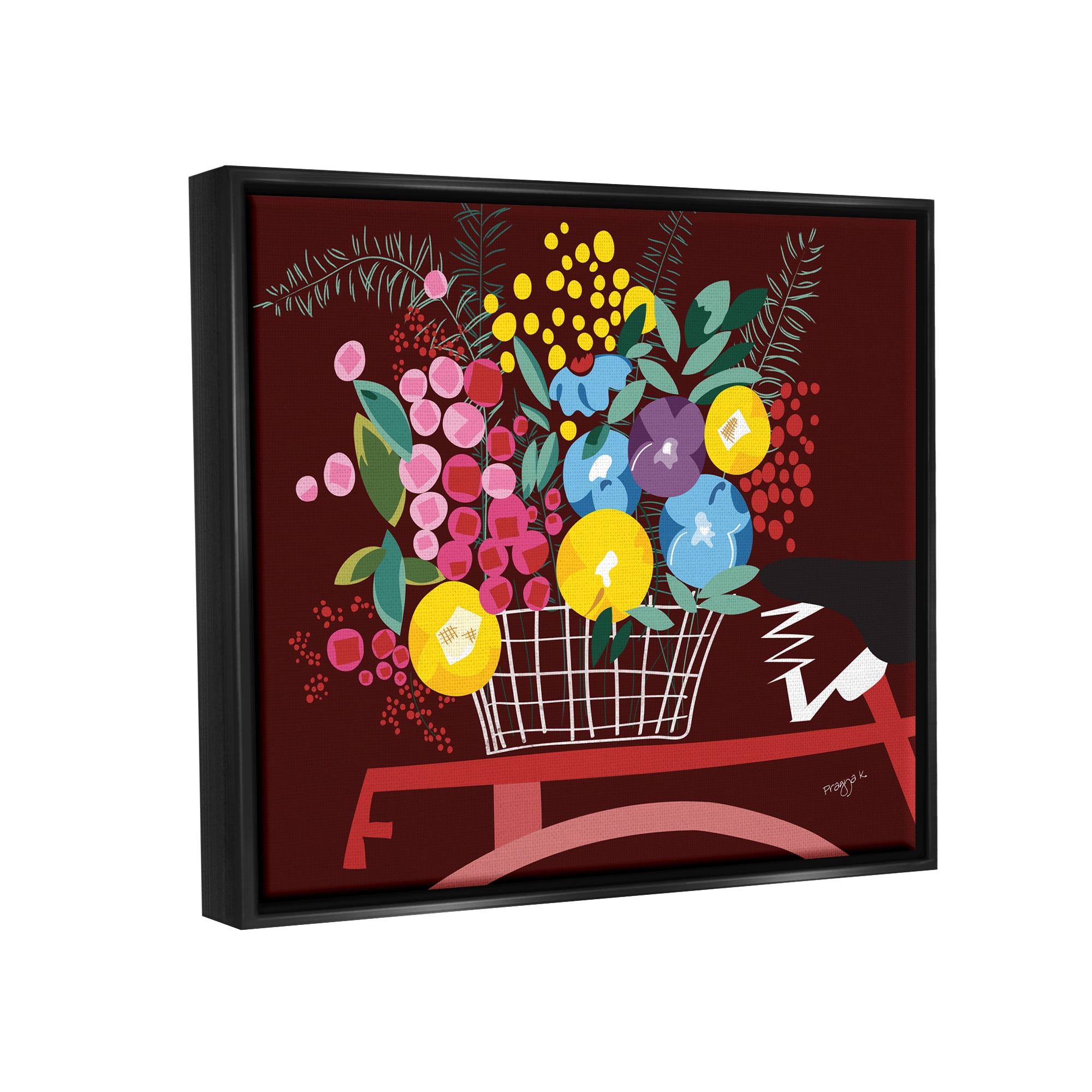 Stupell Industries Modern Flower Basket Botanical & Floral Painting Black Floater Framed Canvas Art Print Wall Art, 21 x 17