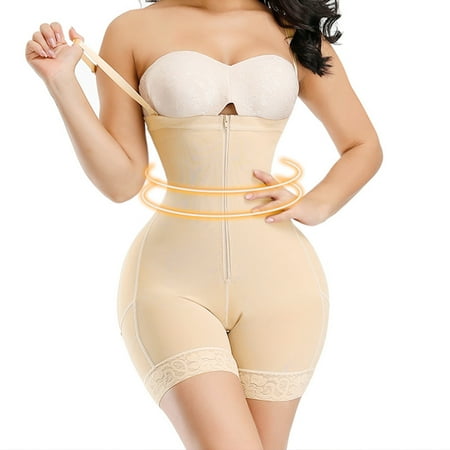 

Women Tummy Control Slimming Body Shaper Seamless Butt Lifter Bodysuit Underwear Zipper Open Bust Waist Corset Lace Trim Shapewear