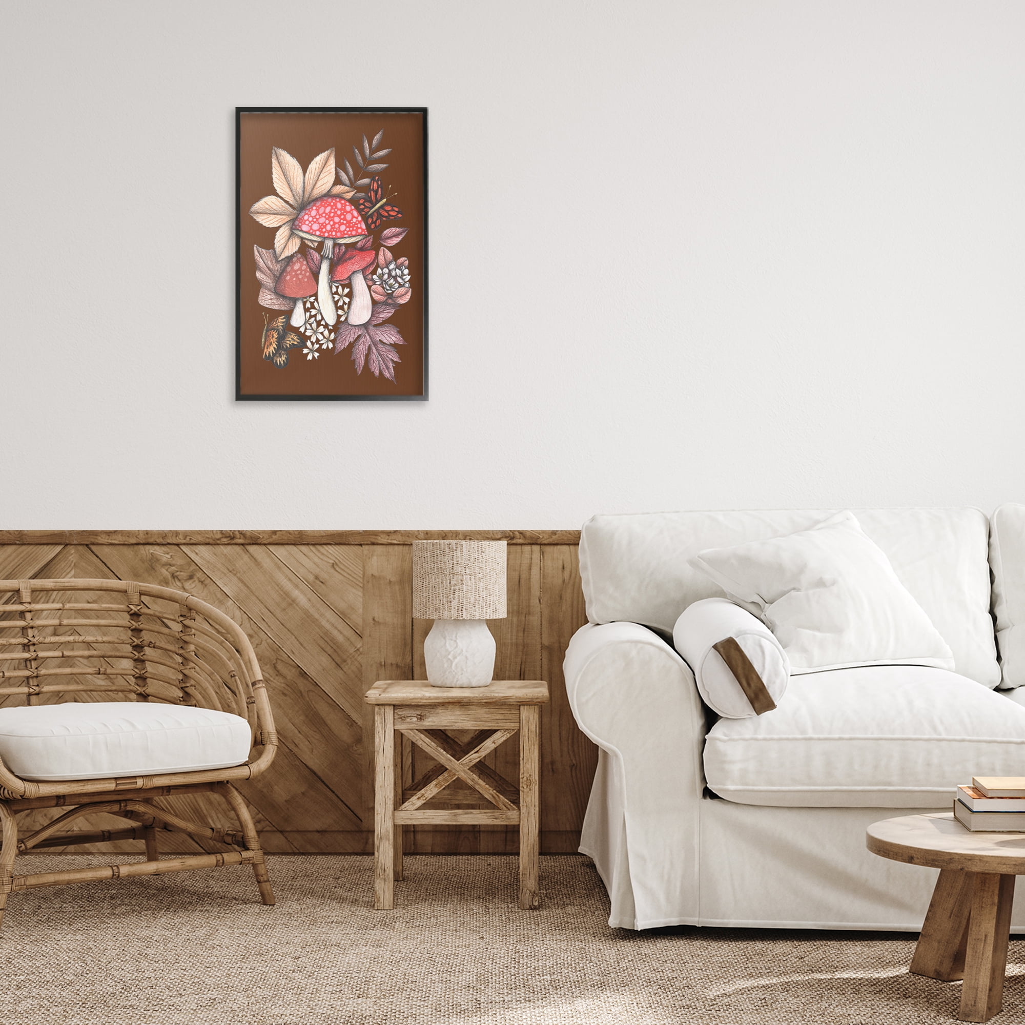 Autumnal Mushrooms Magic Black Framed Giclee Art, design by Cecilia Battaini