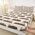 thumbnail image 4 of Castle Fairy Vintage Train Bed Sheets 4pcs for Collectors, Sepia Pattern King Sheets for Bedroom, Brown Beige, 4 of 6