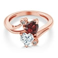thumbnail image 3 of Gem Stone King 18K Rose Gold Plated Silver Red Garnet White Moissanite and White Diamond Ring for Women (1.83 Cttw, Heart Shape 6MM, Gemstone January Birthstone, Size 8), 3 of 6
