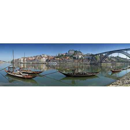 Ponte de Dom Luis I and Port Carrying Barcos, Porto, Portugal Print Wall Art By Alan