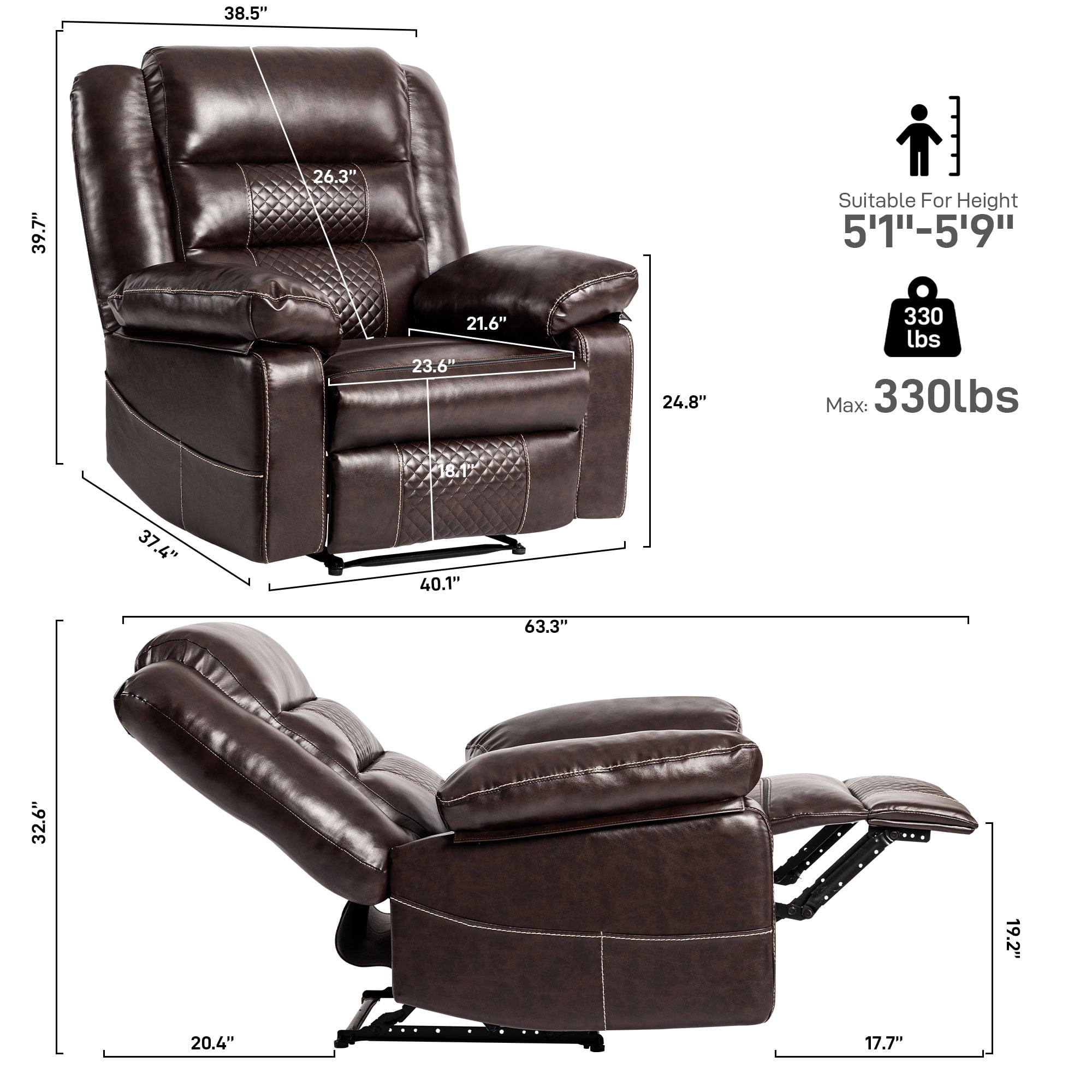 Resenkos Power Recliner Chair, Electric Power Recliner Chair with Massage and Heat, Electric Recliner Chairs for Seniors, USB Port, Brown Resenkos Power Recliner Chair, Electric Power Recliner Chair with Massage and Heat, Electric Recliner Chairs for Seniors, USB Port, Brown