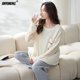 thumbnail image 1 of Conjunto de pijama de algodón de manga larga para mujer, ropa de dormir con estampado de oso, cuello redondo, pantalones a cuadros, otoño e invierno, novedad, 1 of 4