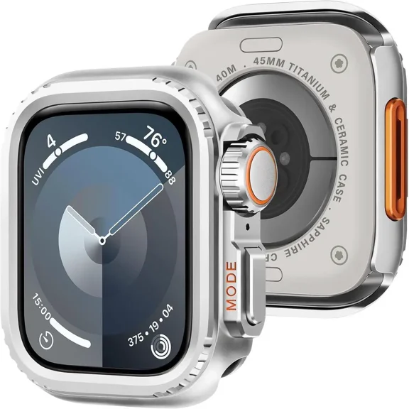 2 in 1 Metal Case Compatible with Apple Watch Series 9/Series 8/Series 7 45mm, Rugged Shockproof Metal Bumper Case with Back Cover for iWatch 45mm