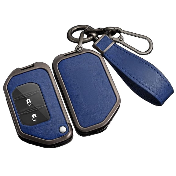 for Jeep Key Fob Cover, Leather Zinc Alloy Key Fob Case for 2018-2025 Wrangler JL JLU Rubicon, 2020-2025 Gladiator JT Sahara JLU Flip Key Fob