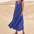 thumbnail image 3 of Tumotour Linen Dresses for Women Sleeveless Long Dress Tank Sundress Round Neck Summer Casual Tshirt Dress Flowy Beach Sundress with pockets, 3 of 9