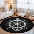 thumbnail image 2 of Round Area Rugs 6Ft, Nautical Anchor Non-Slip Washable Circle Rugs Carpet, Coastal Ocean Sea Chic Textured Black Indoor Outdoor Rug Floor Mats Throw Runner for Bedroom Living Room Bathroom, 2 of 8