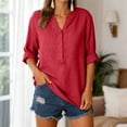 thumbnail image 7 of larppty Linen Shirts for Women Dressy Casual Summer Long Sleeve Button Down Gauze Tops Loose Lightweight Work Blouses（Red， XXXXL）, 7 of 7