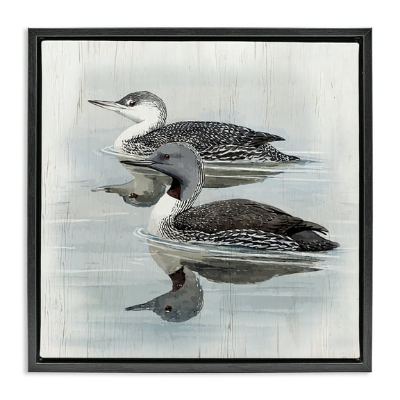 Stupell Industries Twin Loons in Water Animals Painting Black Floater Framed Canvas Art Print Wall Art, 18 x 18