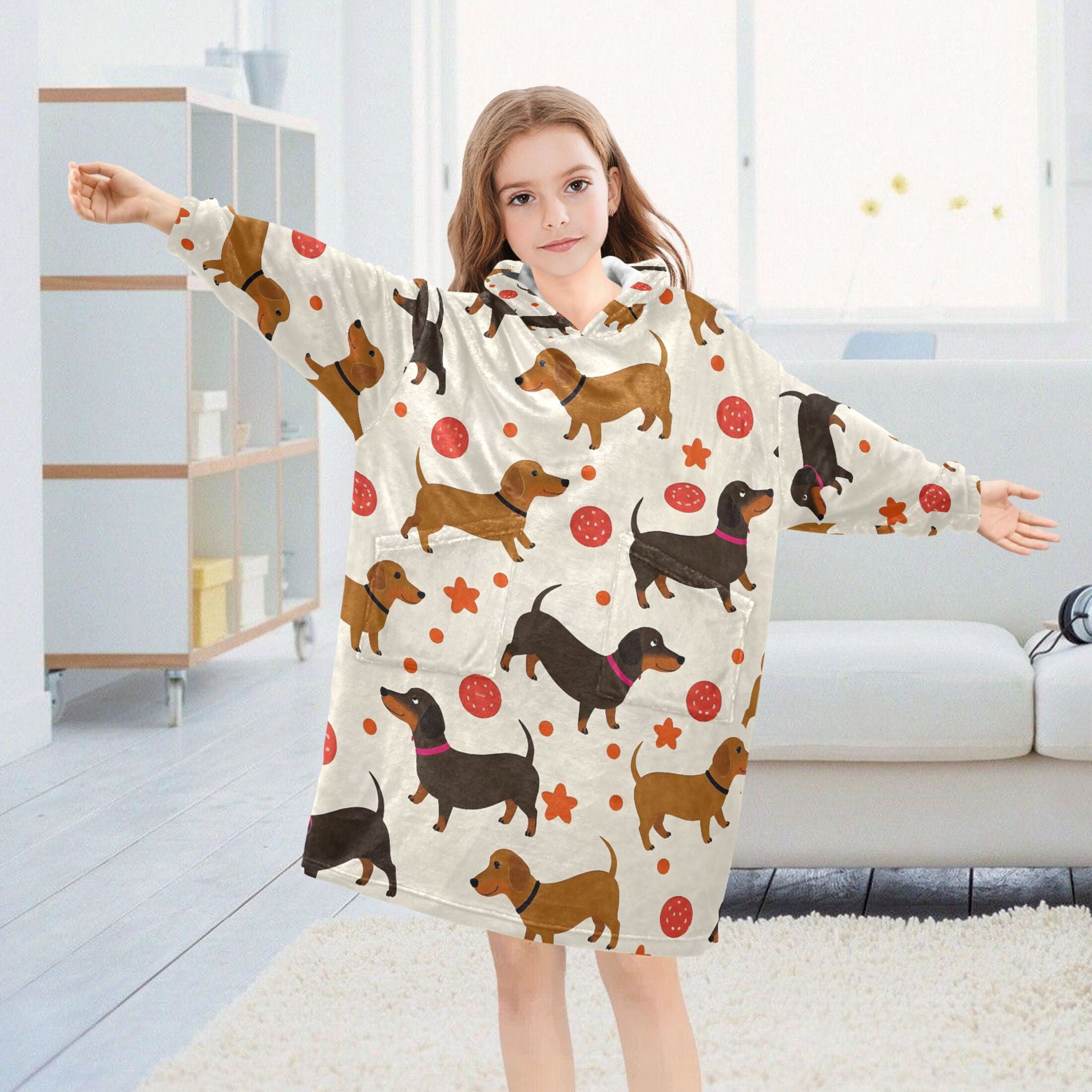 joogoo Blanket Hoodie for Dachshund Dog Balls Oversize Sweatshirt 3-14 YR L