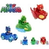 Set of 3: PJ Masks Mini Wheelie Vehicles Appr 3 1/2 inches long - Catboy in Cat-Car, Owlette in Owl Glider, Gekko in Gekko-Mobile - Great for Your Little Ones Small Hands.
