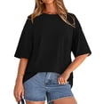 thumbnail image 2 of Women's Oversized Tshirts Crewneck Summer Short Sleeve Loose Fit Solid Color Basic Tees Casual Daily Wear Tops, #02 Black, XXL, 2 of 6