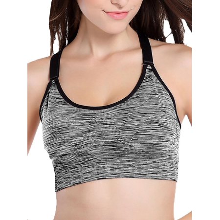 Youth Racerback Sports Bra SAYFUT Women's Active Middle Impact Keyhole Seamless Mesh Racerback Sports Bra Adjustable Straps Padded ()
