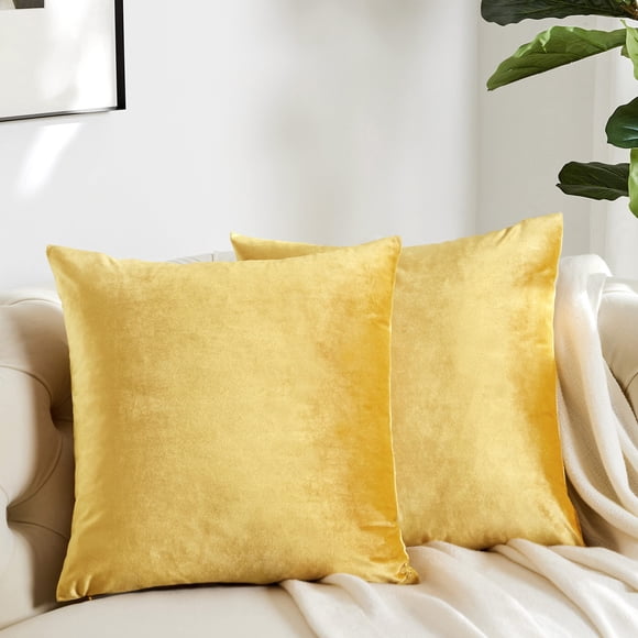 GIGIZAZA Yellow Velvet Decorative Throw Pillow Covers 20x20 inch for Sofa Bed 2 Pack Soft Cushion Cover