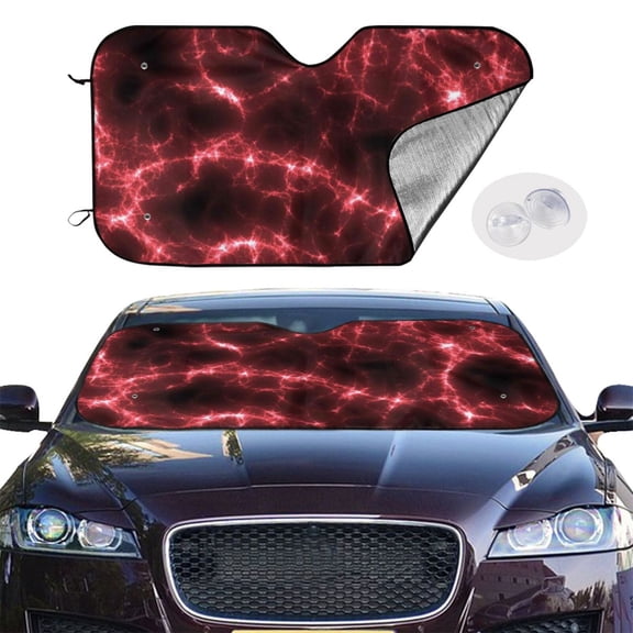 Picia Red Line Curved Windshield Sunshade Accordion Folding Style Auto Shade for Car Truck SUV Van Blocks UV Ray Sun Visor Protector -Small