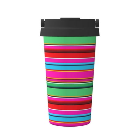 

Ocsxa Colorful Mexican Stripes Print Carry Insulated Coffee Mug Insulated Tumbler Reusable Insulated Cold Brew Iced Coffee Cup Thermos Gifts for Women Men Him Her