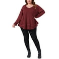 thumbnail image 2 of Agnes Orinda Plus Size Waffle Knitted Top for Women V Neck Long Sleeve Patchwork Hem Pullover Knit Sweater Blouses 4X Burgundy, 2 of 6