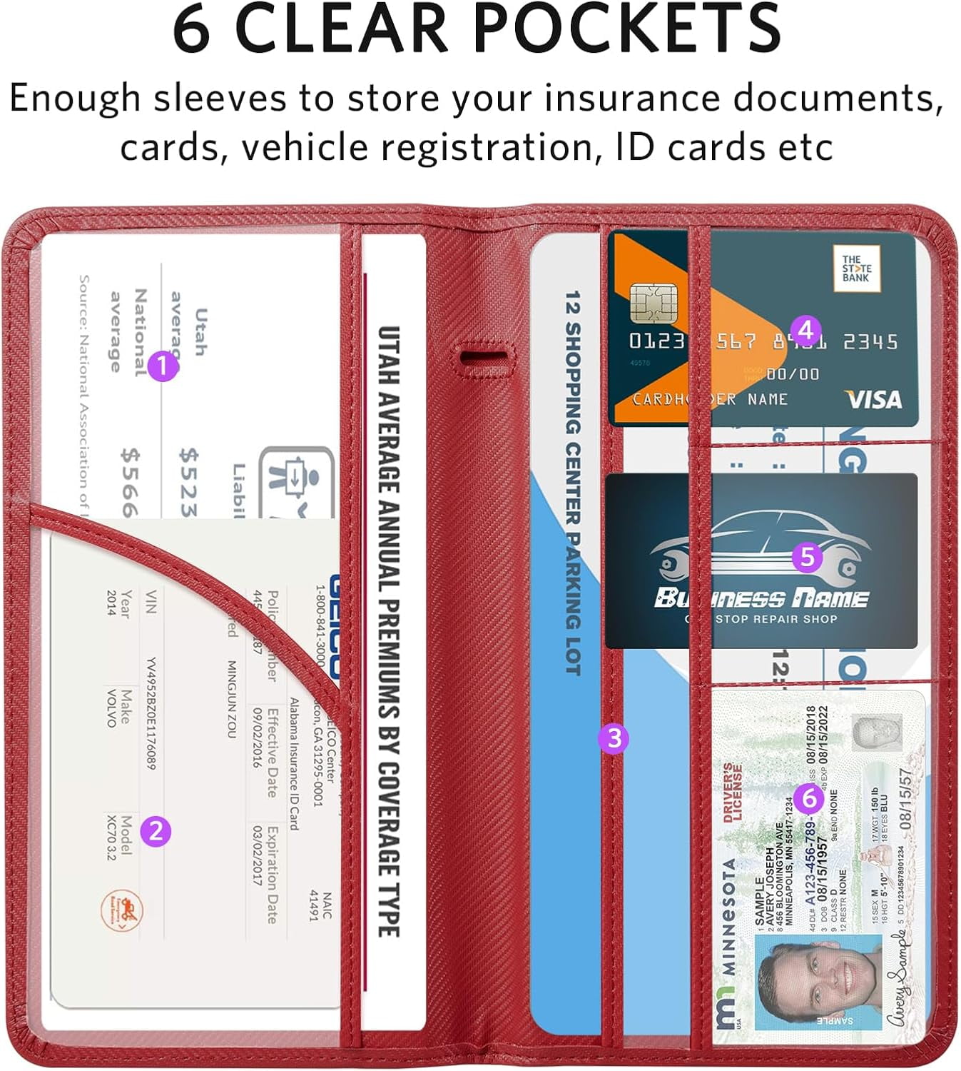 CoBak Car Registration and Insurance Holder - Vehicle Glove Box Car Organizer, Auto Truck Comparment Accessories Case with Magnetic Closure for Essential Document, Driver License, Cards