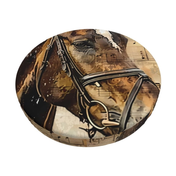 Xecao Musical Horse Vintage Collage Print Stool Covers Offer Stylish, Washable Protection for PU Round Bar Stools, Perfect for Home or Commercial Use.-12 inch