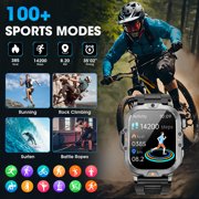 Mingwear 2.01-inch Military Smartwatch for Men with Fitness Tracker, Answer/Make Calls/100+ Sport Modes, IP68 Waterproof, Hiking Travel Pedometer Watch compatible with Android IPhone Devices (Black)