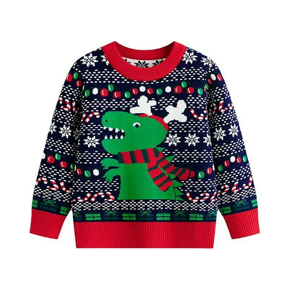 HNMKIU Boys Sweaters Christmas Dinosaur Present Sweater for Kids Holiday Apparel for Boys and Girls Ages 2 to 7