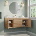 thumbnail image 3 of Pemberly Row 48" MDF and Particleboard Wall-Mount Bathroom Vanity - Oak/White, 3 of 8