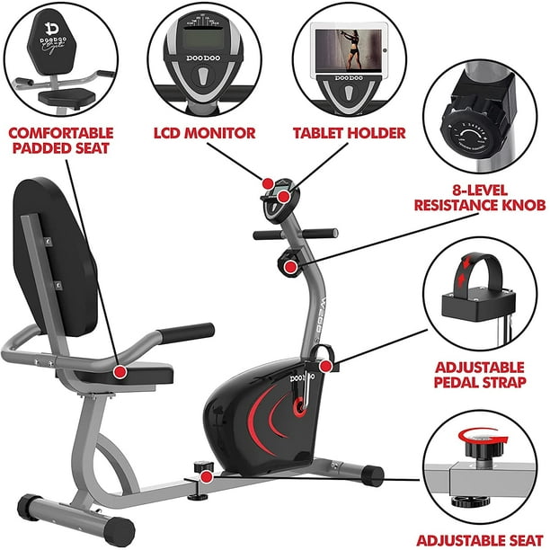 Pooboo Recumbent Exercise Bicycles for Adults Seniors Sit Down Stationary Bicycle 8 Level Adjustable Magnetic Resistance Indoor Cycling Exercise Bike 300 lbs Capacity Walmart Business Supplies